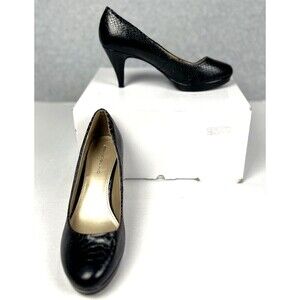 Bandolino Heels Black Crocodile Skin Slip On Almond Toe Party Date Formal